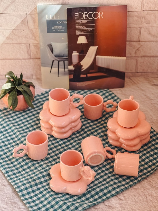 ست فنجون و نعلبکی گلدار سرامیکی